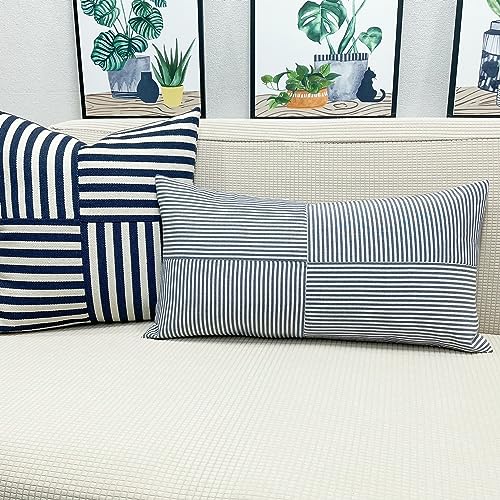 Slow Cow Lumbar Throw Pillow Cover Stripe 12 x 24 Inches Denim Blue - color: D-denim Blue, size: 24" x 12" (Pack of 1)