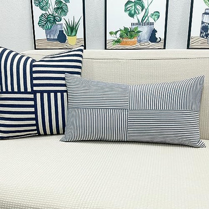 Slow Cow Lumbar Throw Pillow Cover Stripe 12 x 24 Inches Denim Blue - color: D-denim Blue, size: 24" x 12" (Pack of 1)