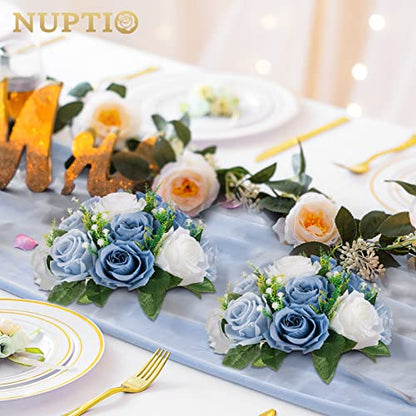 NUPTIO Flower Balls Wedding Table Centerpieces, Dusty Blue & White Roses - color: Dusty Blue & White, size: 2 Pcs