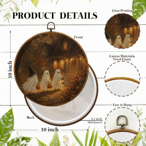 JUIOEIU Fall Halloween Witch Ghost Pumpkin Lantern Round Wall Decor 997 - color: Three ghosts