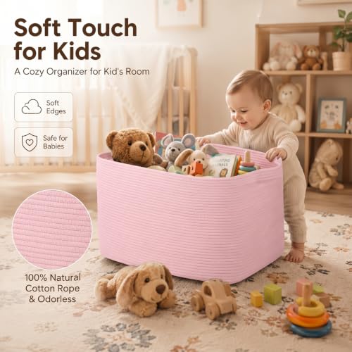 OIASKET 95L Extra Large Blanket Basket, 24" x 16.9" x 14.2" Woven Basket - color: Pink, size: 24"x16.9"x14.2"