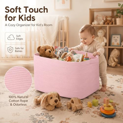 OIASKET 95L Extra Large Blanket Basket, 24" x 16.9" x 14.2" Woven Basket - color: Pink, size: 24"x16.9"x14.2"