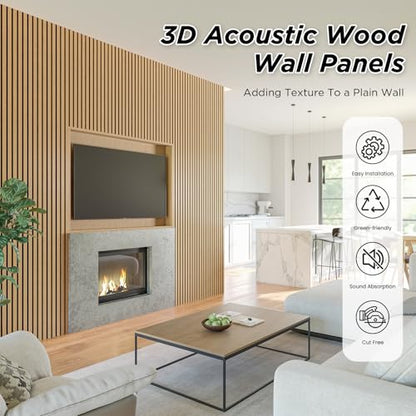 SMARTSTANDARD 4 Pack 106" x 12.6" Wood Slat Wall Panels, American Oak - color: American Oak, size: 106" x 50.4"