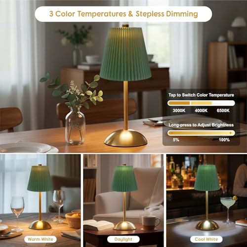 2-Pack LED Cordless Table Lamps, Green Rechargeable Battery Lamps - color: Gray-Green