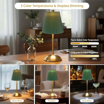 2-Pack LED Cordless Table Lamps, Green Rechargeable Battery Lamps - color: Gray-Green