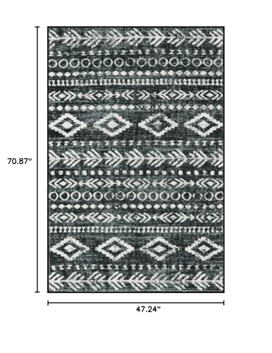 Lahome Boho Moroccan Kitchen Rugs, 4x6 Washable Black White Bedroom Area Rug Low-Pile Soft Office Rug, Non-Slip Tribal Print Pattern Large Entry Rug Indoor Carpet for Living Room Laundry - color: Black/White, size: 4' x 6'
