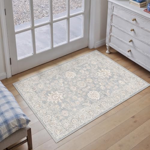 2x3 Blue Cream Neutral Area Rug - color: Blue, size: 2' x 3' (Rectangular)