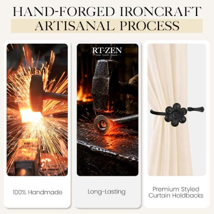 RTZEN Metal Curtain Tiebacks, Drapery Holders for Wall, 2 Pcs - size: Medium, style: Flower