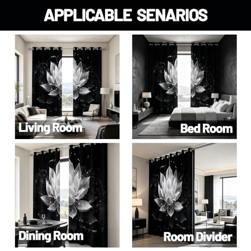 Black and Grey Blackout Curtains, Lotus Drapes 84 inches length, 2 Panels - color: Black and White, size: 52"W x 84"L (Pack of 2)
