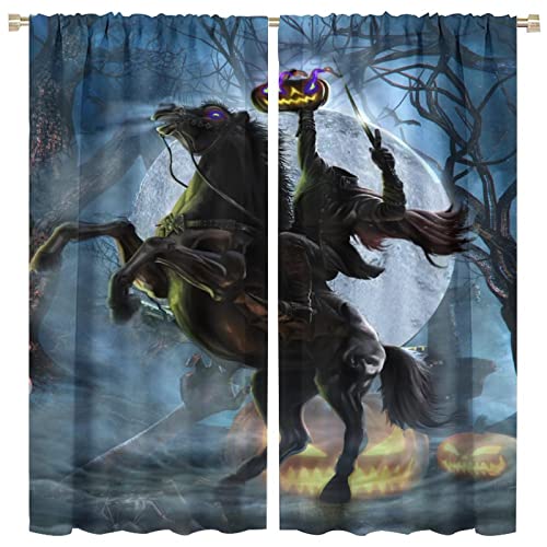 Gothic Halloween Blackout Curtains for Living Room,Horror Forest Night Theme Pumpkin Headless Horseman Window Drapes - Thermal Insulated and Noise Reduction,2 Panels 63L x 31.5Ws - color: Gothic Halloween, size: 31.5"W x 63"L (Pack of 2)