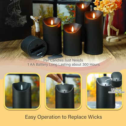 Nimiko Flameless Candles with Remote, Battery Operated Flickering Flameless Candles, LED Candles with Timer 2/4/6/8H, with Realistic LED Candles Set of 24 (D3 x H 3" 4" 5") (Black) - color: Black-24