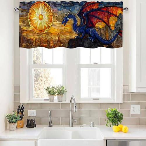 Dragon Valance Curtains,Rod Pocket Valances for Windows,Small Window Treatment Valances for Kitchen,Living Room,Bedroom,Bathroom,Home Decor,18x54 Inch,1 Panel,Stained Glass - color: Dragon01, size: 54"W x 18"L (Pack of 1)