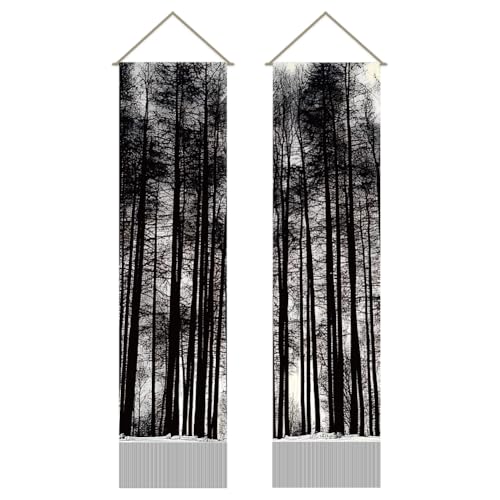 AHANDMAKER 2Pcs Gothic Black Forest Tapestry, Gothic Style Trees Woods Wall Hanging Tapestries, Dark Forest Halloween Tapestry with Tassels Nature Wall Art for Bedroom Office Decoration, 45.7x13 Inch - color: Mixed Color Gothic Forest