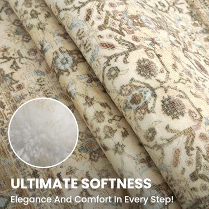 SIILOOM 2x5 Washable Runner Rug, Non Slip Soft Area Rug for Hallway Kitchen - color: Beige/Brown, size: 2' x 5' (Runner)
