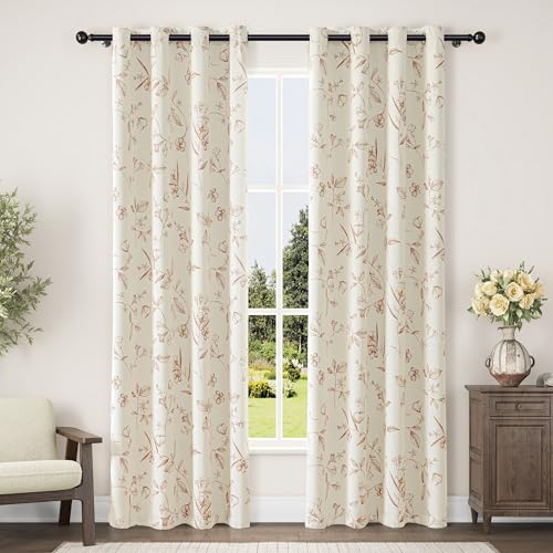 ChrisDowa 100% Blackout Floral Curtains 72 Inches Long 2 Panels,Brown/Beige - color: Brown on Beige, size: 52"W x 72"L (Pack of 2)