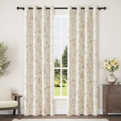 ChrisDowa 100% Blackout Floral Curtains 84 Inches Long 2 Panels,Brown/Beige - color: Brown on Beige, size: 52"W x 84"L (Pack of 2)