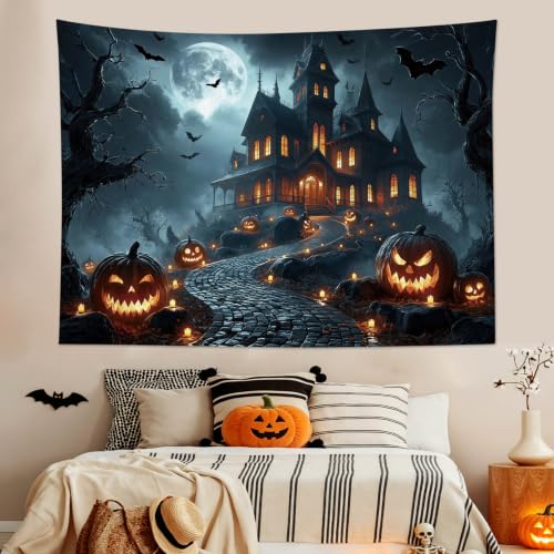 WEENEO Gothic Halloween Tapestry for Bedroom,Spooky Haunted House,60"x40" - color: Black Grey, size: 40"L x 60"W
