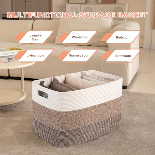 OIAHOMY Blanket Basket Laundry Basket Dog Toy Basket 108L Dark Brown - color: Gradient Dark Brown, size: 25”x16”x16”