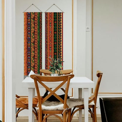 AHANDMAKER 2Pcs Traditional African Tribal Tapestry, Indigenous Totem Tapestries Wall Hanging, Ethnic Geometric Pattern with Tassels for Living Room Bedroom, 45.7x13 Inch - color: Mixed Color African Totem