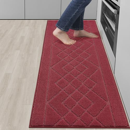 BEQHAUSE Kitchen Runner Rug Non Slip Kitchen Rugs, 20" x 59", Red - color: Burgundy Red, size: 20" X 59"