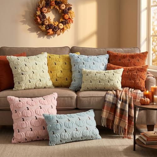 AVOIN colorlife Beige Fall Pumpkin Throw Pillow Covers 18x18 Inch - color: Beige, size: 18" x 18" (Pack of 2)