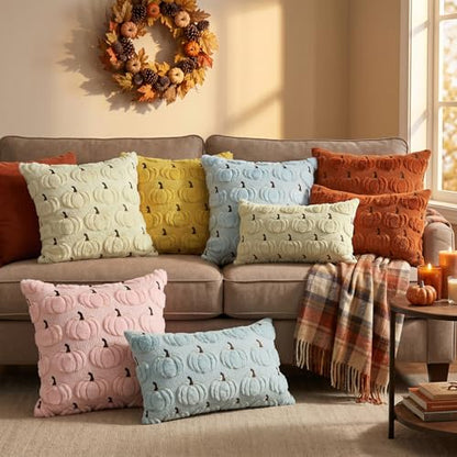 AVOIN colorlife Beige Fall Pumpkin Throw Pillow Covers 18x18 Inch - color: Beige, size: 18" x 18" (Pack of 2)