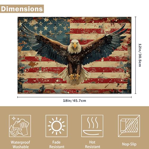 Retro American Flag Eagle Table Placemats Set of 6, Linen Placemats 12x18 Inch, Washable Non Slip Heat Resistant Mats for Dining Table Kitchen Indoor Use - color: Retro American Flag Eagle