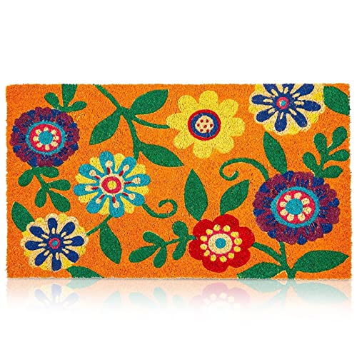 Juvale Floral Coir Door Mat - 17 x 30 in, Natural & Modern - Outdoor Welcome Mat for Front Door & Patio with PVC Backing - color: 17 X 30 In, Natural & Modern