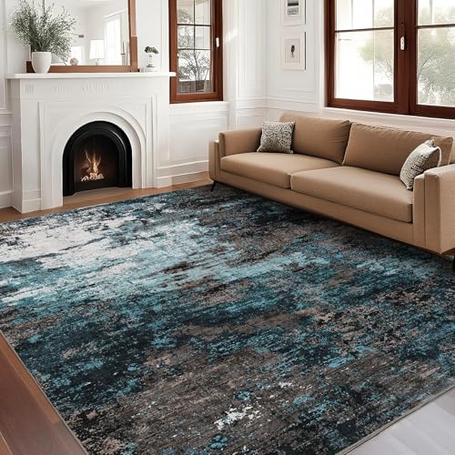 GarveeHome Abstract Area Rugs 5x7 Ultra-Soft Modern Indoor Blue Green - color: Mountain/Lake, size: 5' x 7' (Rectangular)