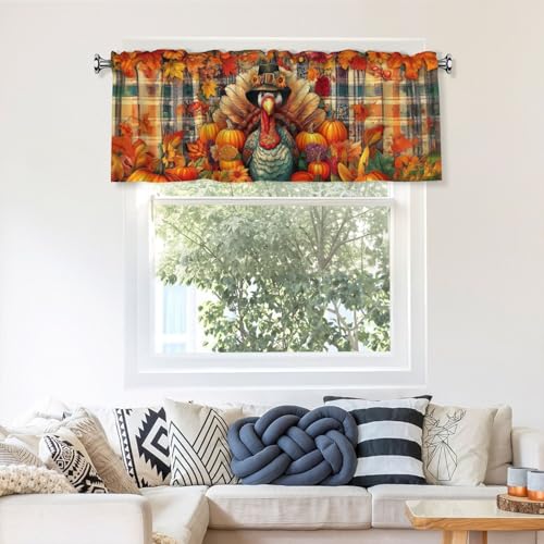 Thanksgiving Turkey Valances for Windows Rod Pocket Curtain Valance 1 Panel Short Curtains for Kitchen Bathroom Living Room Bedroom Window Treatments - color: Thanksgiving Turkey