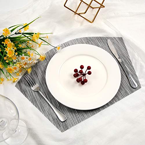 SHACOS Round Table Placemats Set of 4 Wedge Placemats Heat Resistant Woven Vinyl Table Mats Wipe Clean (4, Silver Gray) - color: Silver Gray