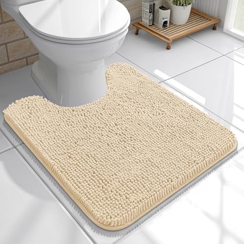 OLANLY Toilet Rugs U-Shaped 20x20, Soft Absorbent Chenille Contour Rugs - color: Beige, size: 20" X 20" Contour Rug