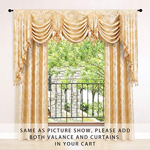 ELKCA Golden Jacquard Swag Waterfall Valance for Living Room Damask Curtain Valance for Kitchen (Damask-Golden, W89 Inch, 1 Panel) - color: Valance,damask-golden, size: 89"W x 43"L (Pack of 1)