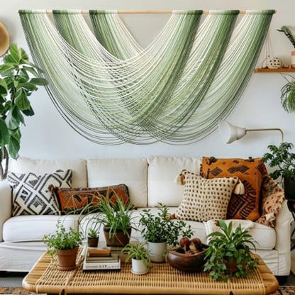 Macrame Wall Hanging Large Dip Dyed Boho Green Wall Art Decor 57"W*31"L - color: Green1