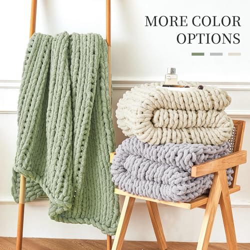 Chunky Knit Blanket Throw for Couch, 51"x63" Chunky Yarn Knitted Blankets - color: Sage Green, size: 51"x63"