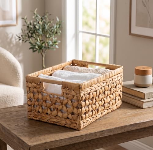 NAYA Set of 3M (11.6"x8,9"x6,9") Water Hyacinth Shelf Storage Baskets - size: Set 3 Medium