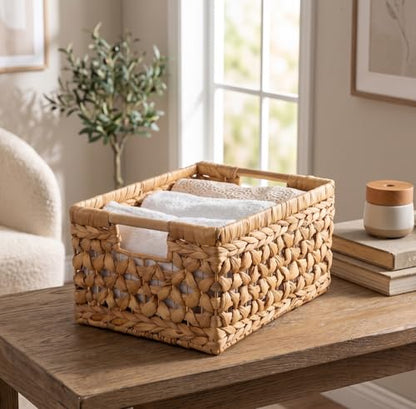 NAYA Set of 3M (11.6"x8,9"x6,9") Water Hyacinth Shelf Storage Baskets - size: Set 3 Medium