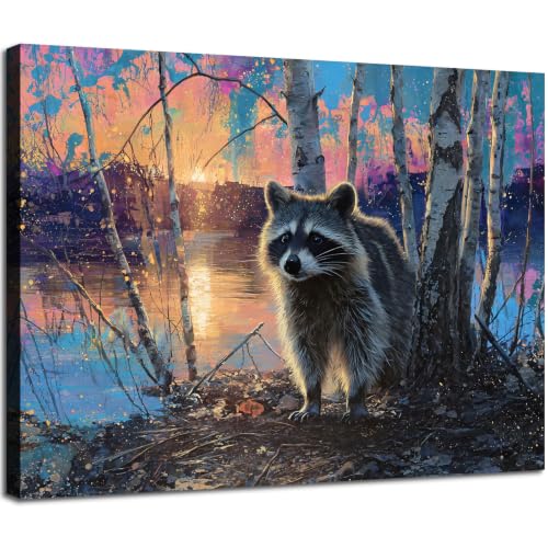 Halioyo Raccoon Canvas Wall Art, Sunset Raccoon Wall Poster(12x16 in) - color: Painting-11, size: 16"L x 12"W