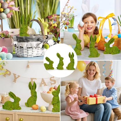 Easter Bunny Decorations,Resin Moss Bunny Figurine Features Larger Ears,Garden Artificial Moss Rabbit Easter Décor Easter Party Favors Gifts - size: Small big ears 3PCS