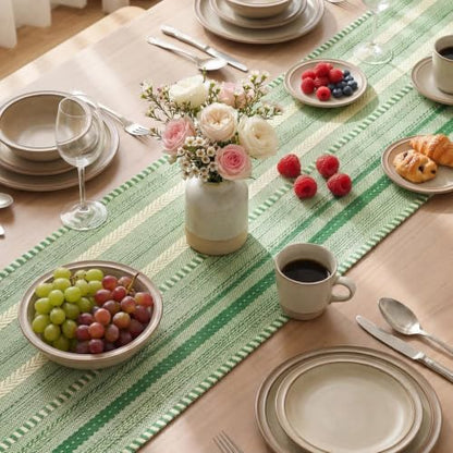 Artoid Mode Emerald Farmhouse Stripe Braided Table Runner 12x72 Inch - color: Emerald, size: 12" x 72", Table Runner