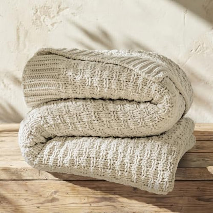 EVERGRACEHOME Chunky Chenille Knit Throw Blanket, Birch, 50" x 60" - color: Birch, size: 50" x 60"