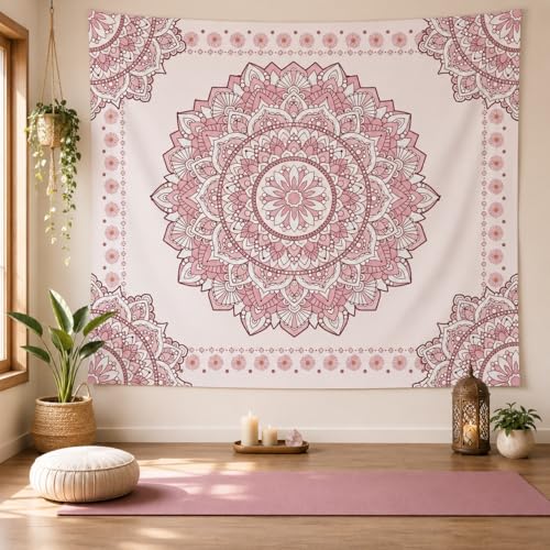 Pink Mandala Tapestry for Bedroom Aesthetic, Boho Art Large Wall Hanging - color: A Pink Mandala Tapestry, size: 79"L x 60"W