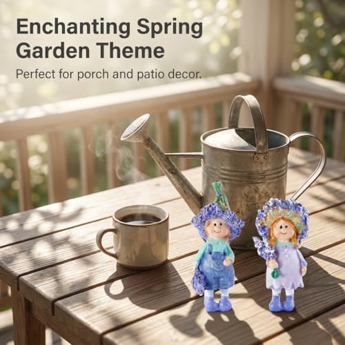 2-Piece Resin Sculpture Set, Whimsical Spring Ornaments Male & Female Themed Statues, Fairy Garden Resin Decor Accents for Indoor Home Spring Decor