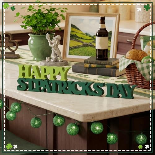 Yalikop St. Patrick's Day Table Decorations Wooden Happy St. Patrick's Day Sign Decorations Blocks Indoor Home Decorative Signage for Tables Office Wall Shelf Desk Shelf Mantel - style: St. Patrick's Day