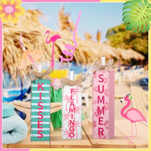 MiniInflat Flamingo 3 Pcs Table Decor, Wooden Block Sign Tiered Tray - style: Flamingo