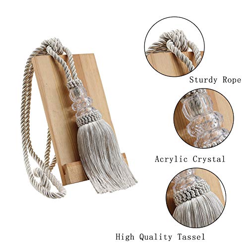 BEL AVENIR 2 Pack Curtain Tiebacks Hand-Woven Holdbacks Tassels Tiebacks - color: Beige, size: 2 Pack