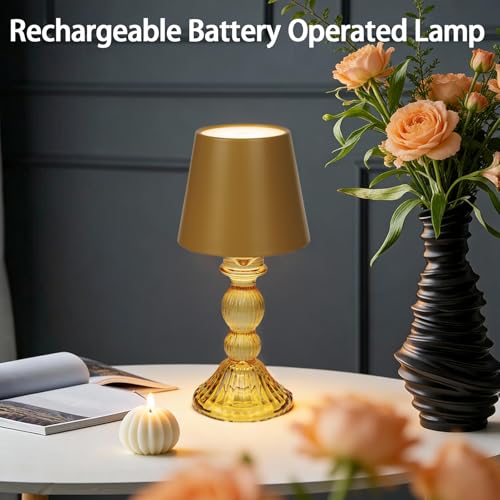 MJ PREMIER Small Rechargeable Lamp, Wireless Lamp, Battery Operated Lamps - color: Yellow