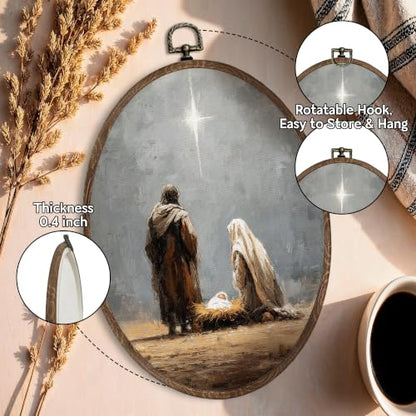 FLAWAFLOMA Christmas Nativity Oval Canvas Wall Art Decor 8.6x11.4 Inch - color: Christmas-18