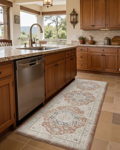 DEXI Kitchen Floor Mats Cushioned Anti Fatigue Runner Rug, 24x59 Orange - color: Orange/White, size: 59"L x 24"W x 0.4"Th