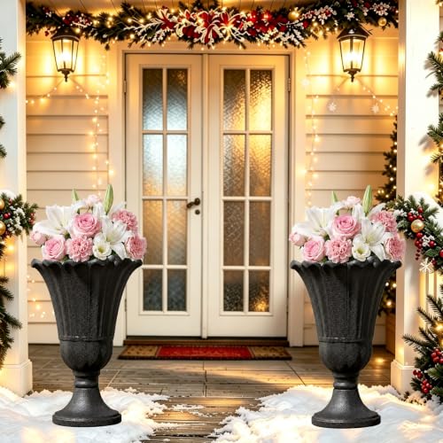 NicBex 24" Tall Urn Planters for Outdoor Plants Set of 2 - Black Petal - color: Black
